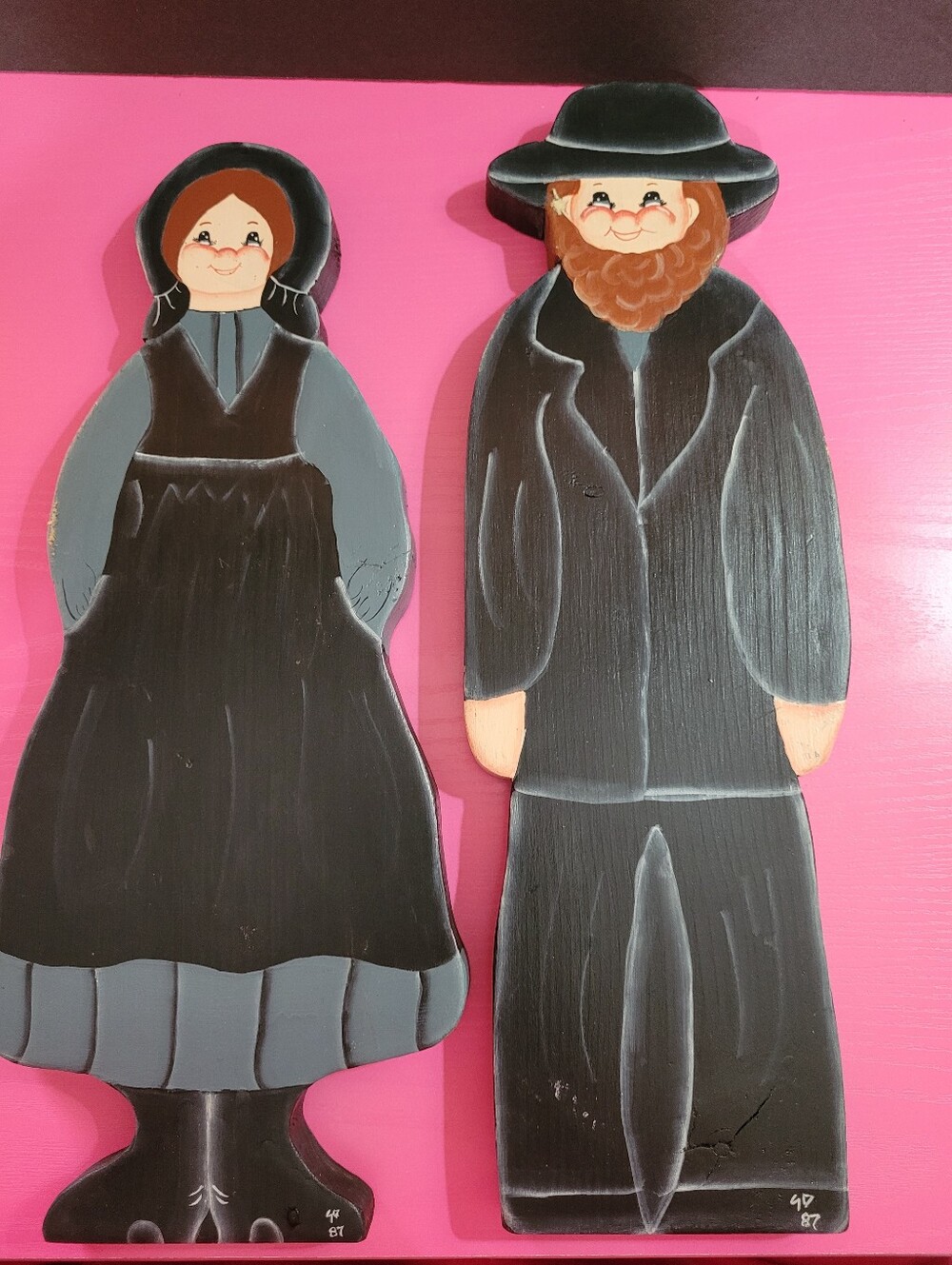 Vintage 1987 Handpainted Wooden Folk Couple (1671)